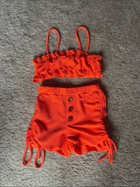 SHEIN Orange Ruffled Shorts Set